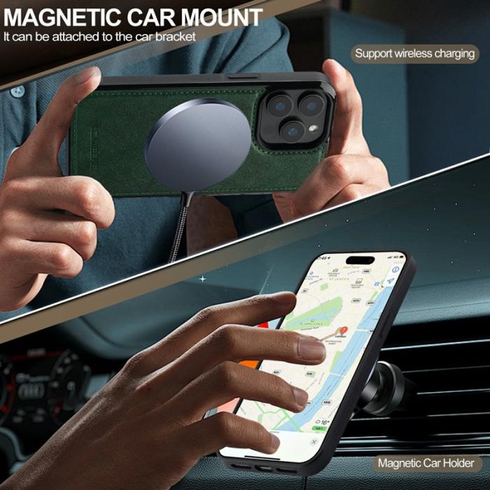 LC.imeeke - LC.IMEEKE iPhone 15 Pro Fodral Äkta läder - Grön