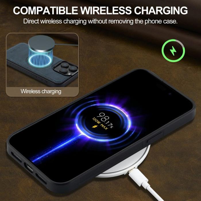 LC.imeeke - LC.IMEEKE iPhone 15 Pro Fodral - Äkta läder + TPU - Blå