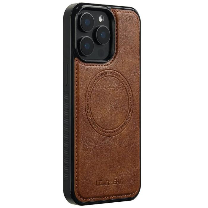 LC.imeeke - LC.IMEEKE iPhone 15 Pro Fodral - Äkta läder + TPU - Brun