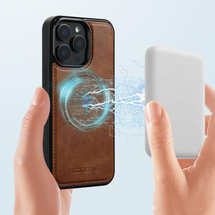 LC.imeeke - LC.IMEEKE iPhone 15 Pro Fodral - Äkta läder + TPU - Brun