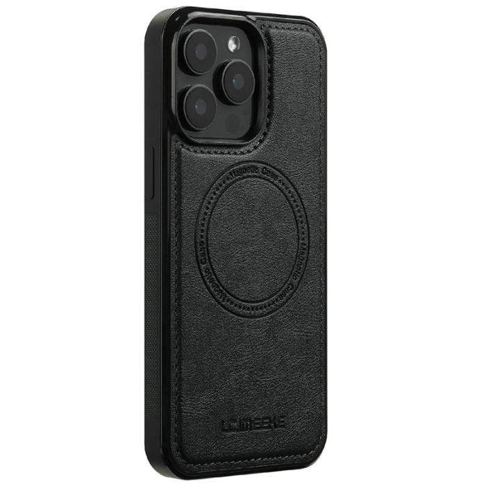 LC.imeeke - LC.IMEEKE iPhone 15 Pro Fodral Äkta läder + TPU - Svart