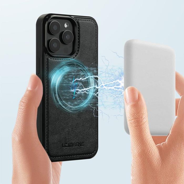 LC.imeeke - LC.IMEEKE iPhone 15 Pro Fodral Äkta läder + TPU - Svart