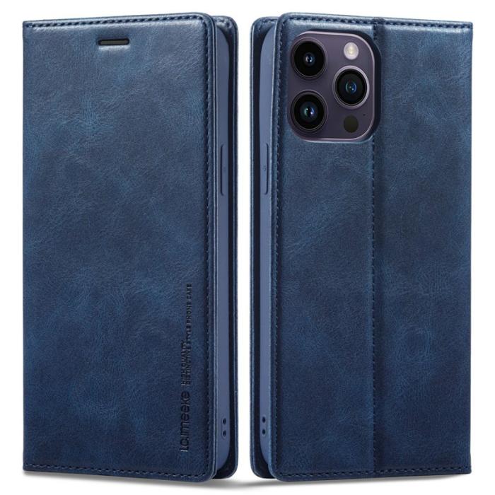 LC.imeeke - LC.IMEEKE iPhone 15 Pro Fodral i Äkta läder - Blå