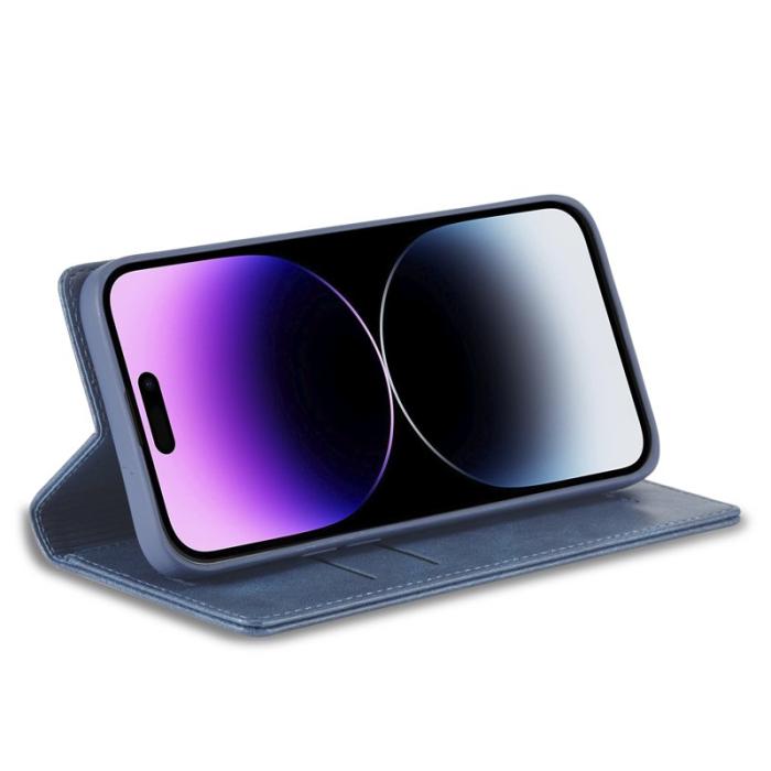 LC.imeeke - LC.IMEEKE iPhone 15 Pro Fodral i Äkta läder - Blå