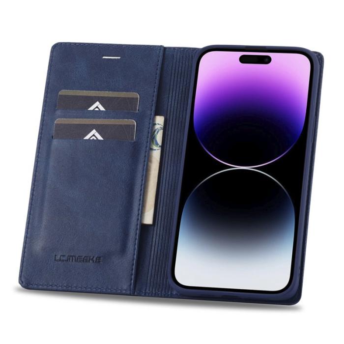 LC.imeeke - LC.IMEEKE iPhone 15 Pro Fodral i Äkta läder - Blå
