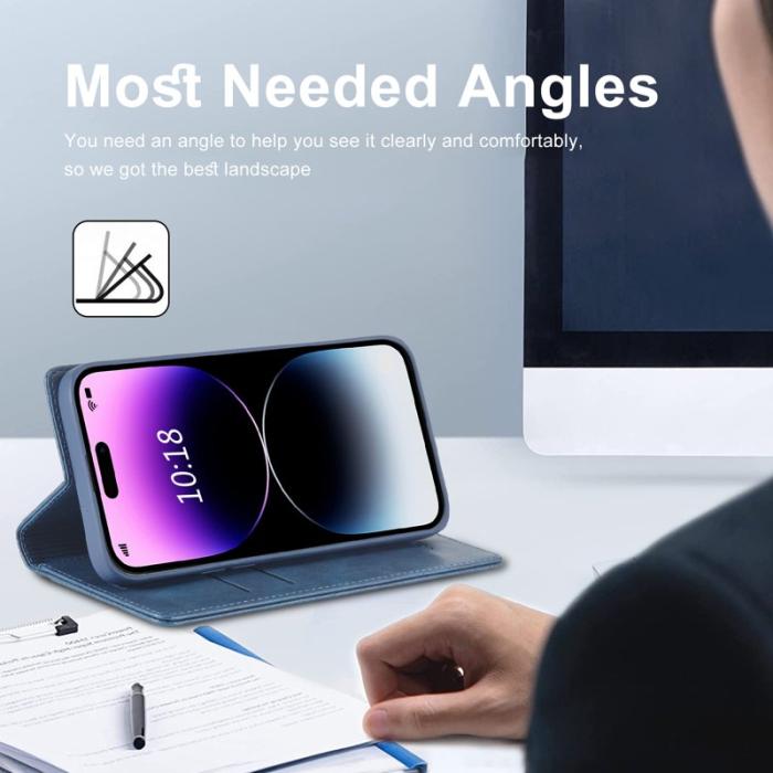 LC.imeeke - LC.IMEEKE iPhone 15 Pro Fodral i Äkta läder - Blå