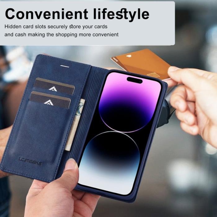 LC.imeeke - LC.IMEEKE iPhone 15 Pro Fodral i Äkta läder - Blå