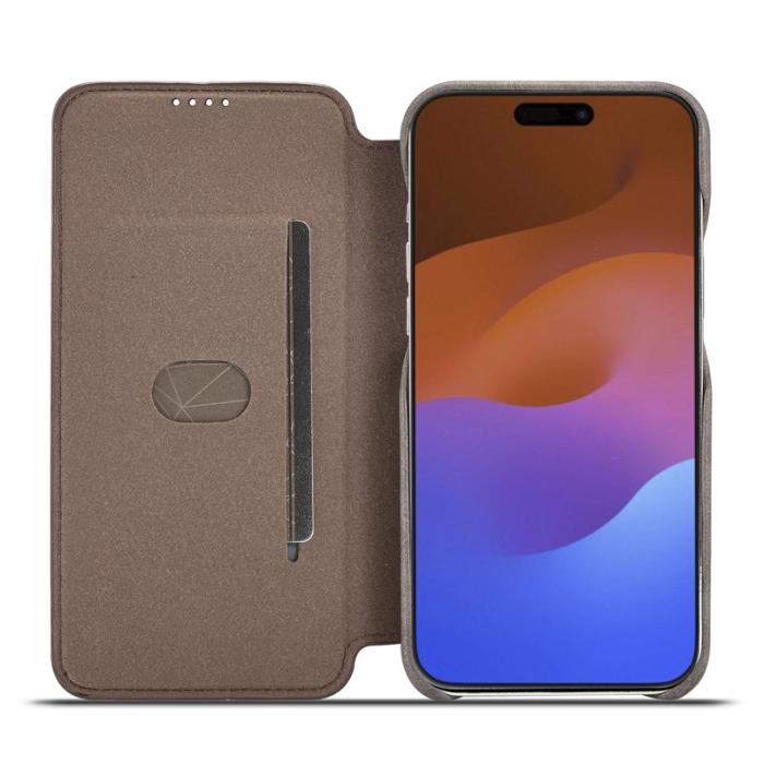 LC.imeeke - LC.IMEEKE iPhone 15 Pro Fodral i Äkta Läder - Kaffe