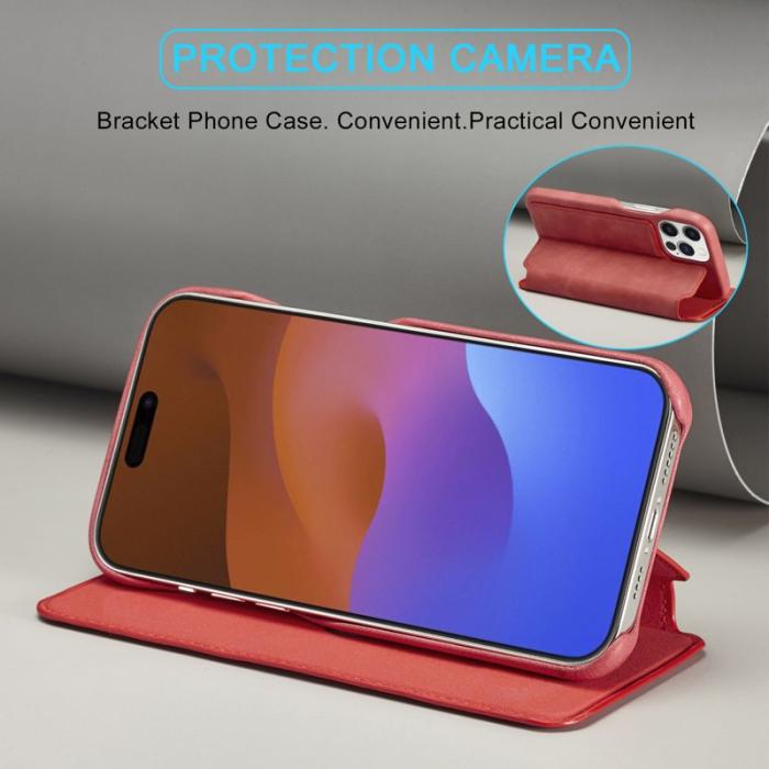 LC.imeeke - LC.IMEEKE iPhone 15 Pro Fodral i Äkta läder - Röd