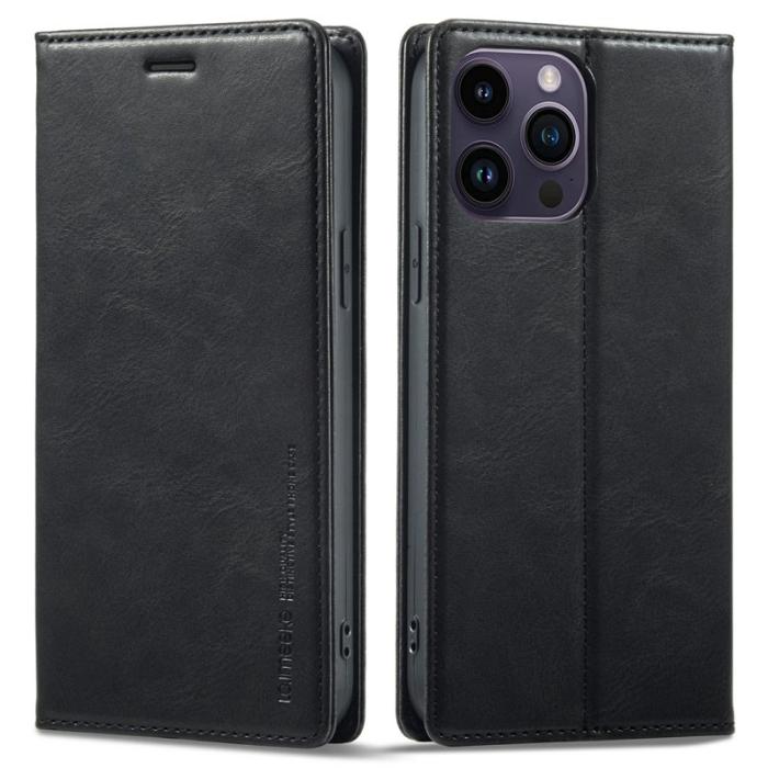 LC.imeeke - LC.IMEEKE iPhone 15 Pro Fodral i Äkta Läder - Svart