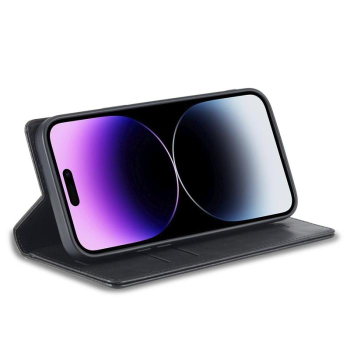 LC.imeeke - LC.IMEEKE iPhone 15 Pro Fodral i Äkta Läder - Svart