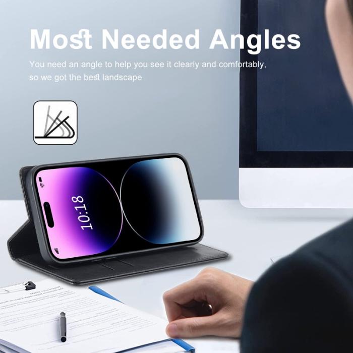 LC.imeeke - LC.IMEEKE iPhone 15 Pro Fodral i Äkta Läder - Svart