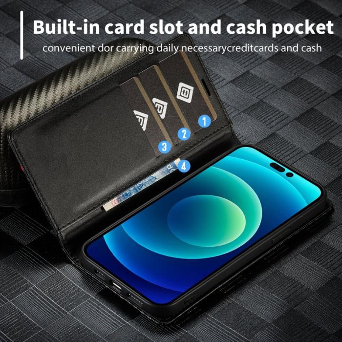 LC.imeeke - LC.IMEEKE iPhone 15 Pro Fodral i Äkta Läder - Vertikal Rand