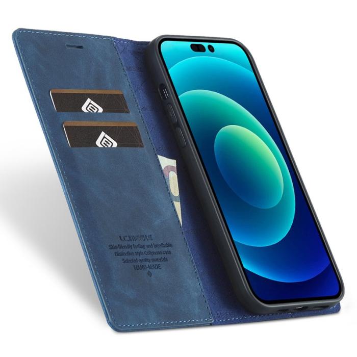 LC.imeeke - LC.IMEEKE iPhone 15 Pro Fodral i Mikrofiberläder - Blå