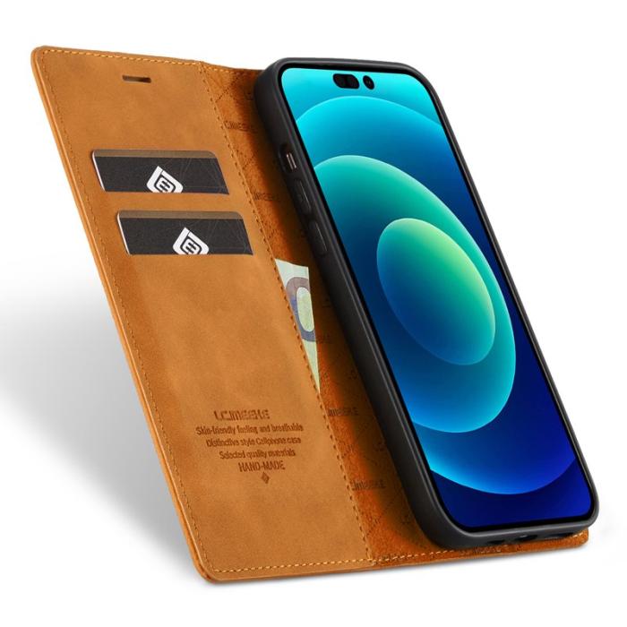 LC.imeeke - LC.IMEEKE iPhone 15 Pro Fodral i Mikrofiberläder - Brun