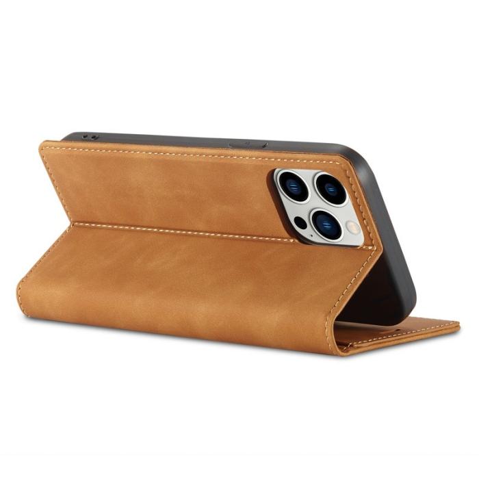 LC.imeeke - LC.IMEEKE iPhone 15 Pro Fodral i Mikrofiberläder - Brun