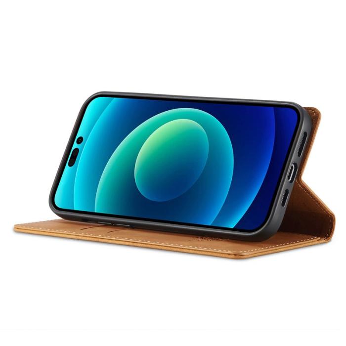 LC.imeeke - LC.IMEEKE iPhone 15 Pro Fodral i Mikrofiberläder - Brun