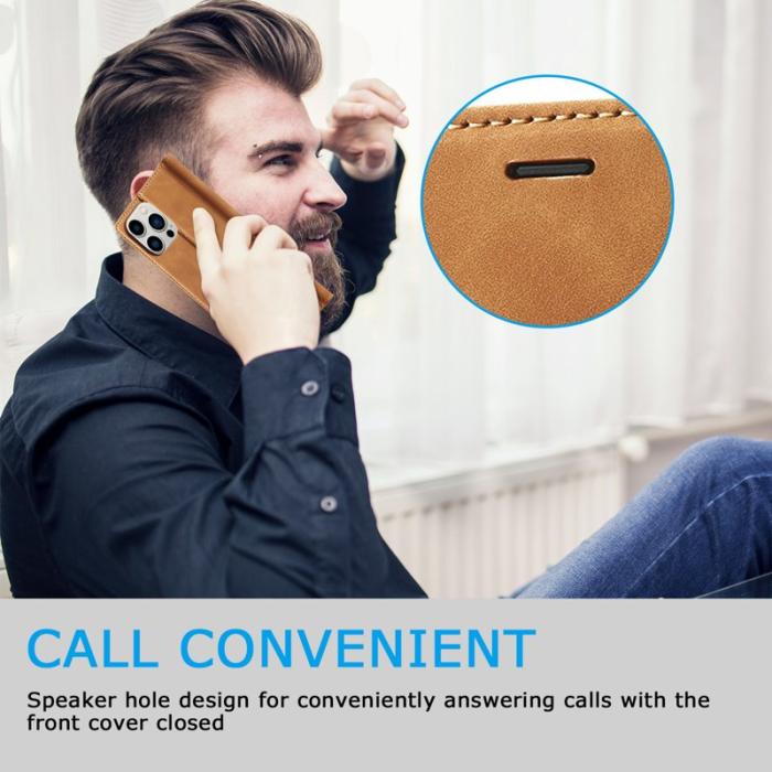LC.imeeke - LC.IMEEKE iPhone 15 Pro Fodral i Mikrofiberläder - Brun