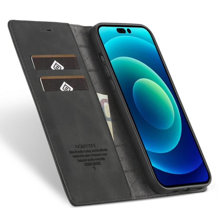 LC.imeeke - LC.IMEEKE iPhone 15 Pro Fodral i Mikrofiberläder - Svart