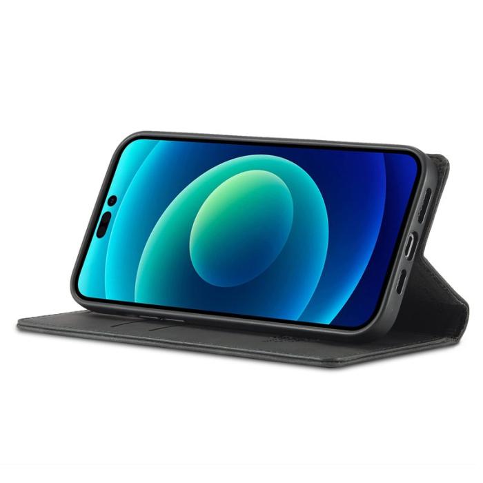 LC.imeeke - LC.IMEEKE iPhone 15 Pro Fodral i Mikrofiberläder - Svart