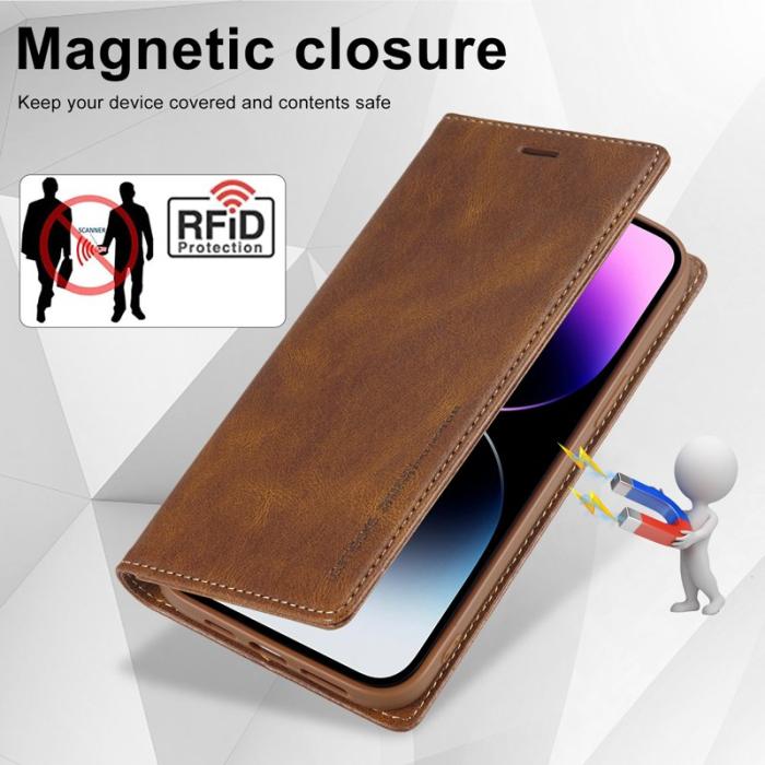 LC.imeeke - LC.IMEEKE iPhone 15 Pro Fodral Ställ Äkta läder - Brun