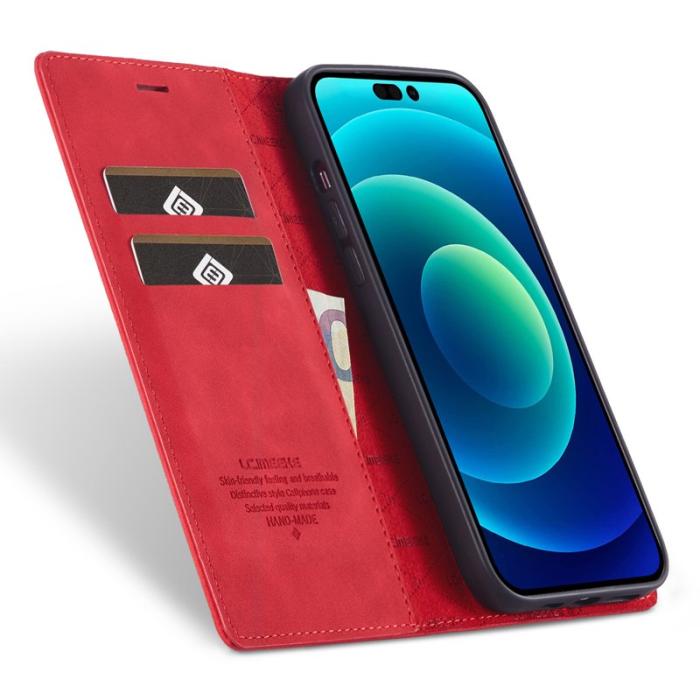 LC.imeeke - LC.IMEEKE iPhone 15 Pro Max Fodral Äkta läder - Röd