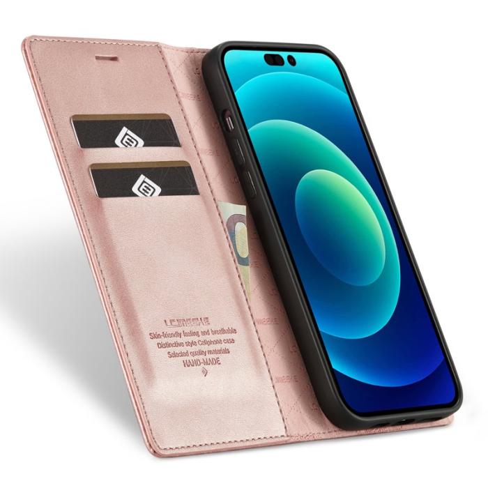 LC.imeeke - LC.IMEEKE iPhone 15 Pro Max Fodral Äkta läder - Roséguld