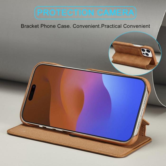 LC.imeeke - LC.IMEEKE iPhone 15 Pro Max Fodral Drop-proof PU Läder - Brun