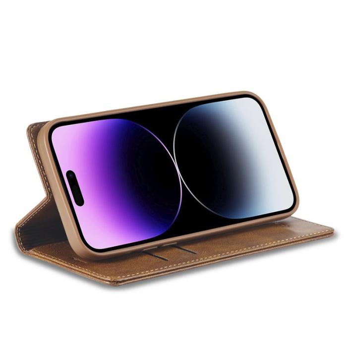 LC.imeeke - LC.IMEEKE iPhone 15 Pro Max Fodral i Äkta Läder - Brun