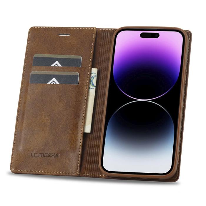 LC.imeeke - LC.IMEEKE iPhone 15 Pro Max Fodral i Äkta Läder - Brun