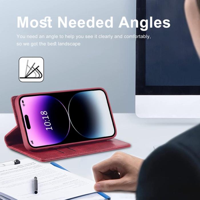 LC.imeeke - LC.IMEEKE iPhone 15 Pro Max Fodral i Äkta Läder - Röd