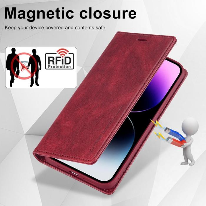 LC.imeeke - LC.IMEEKE iPhone 15 Pro Max Fodral i Äkta Läder - Röd