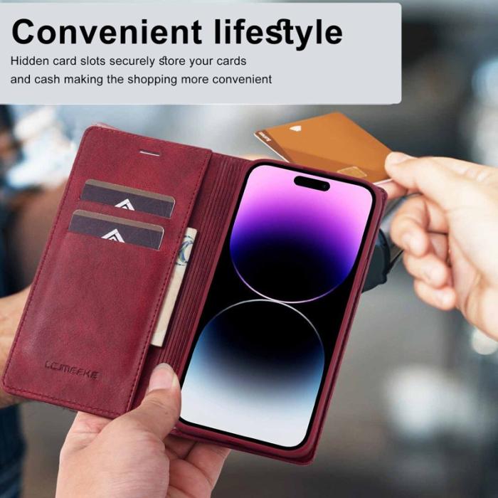 LC.imeeke - LC.IMEEKE iPhone 15 Pro Max Fodral i Äkta Läder - Röd