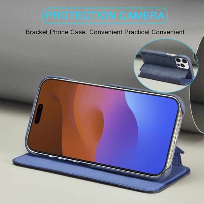 LC.imeeke - LC.IMEEKE iPhone 15 Pro Max Fodral PU Läder - Blå