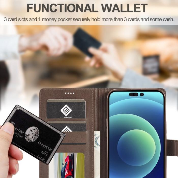 LC.imeeke - LC.IMEEKE iPhone 15 Pro Max Wallet Fodral PU Läder - Brun