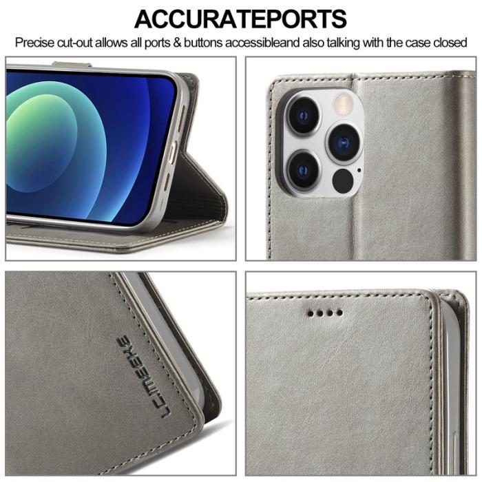 LC.imeeke - LC.IMEEKE iPhone 15 Pro Max Wallet Fodral PU Läder - Grå