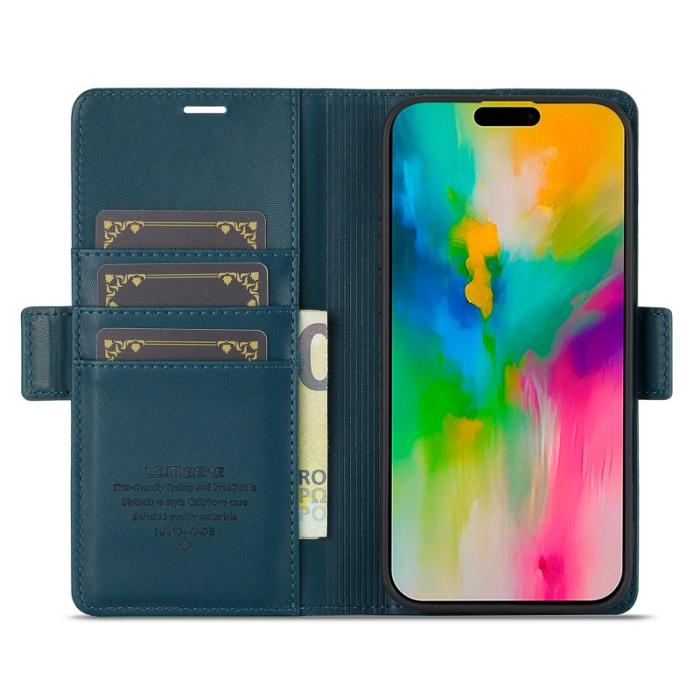 LC.imeeke - LC.IMEEKE iPhone 16 Fodral Äkta läder - Blå