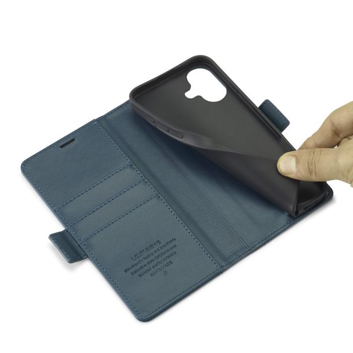 LC.imeeke - LC.IMEEKE iPhone 16 Fodral Äkta läder - Blå