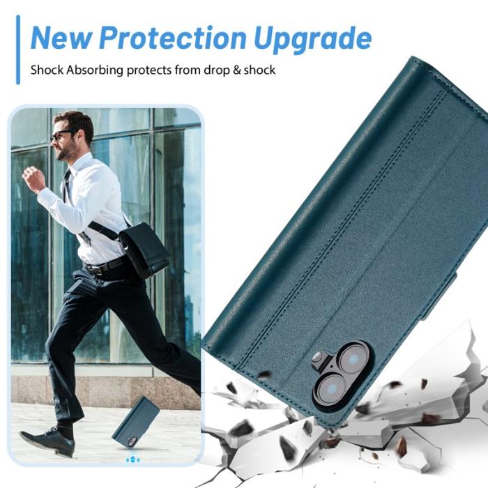 LC.imeeke - LC.IMEEKE iPhone 16 Fodral Äkta läder - Blå