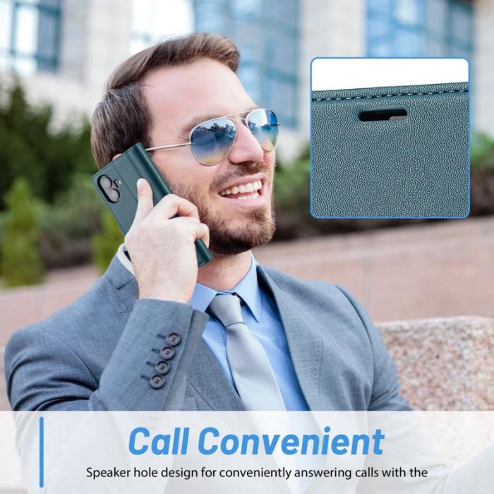 LC.imeeke - LC.IMEEKE iPhone 16 Fodral Äkta läder - Blå