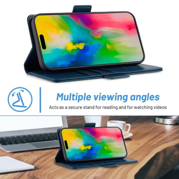 LC.imeeke - LC.IMEEKE iPhone 16 Fodral Äkta läder - Blå