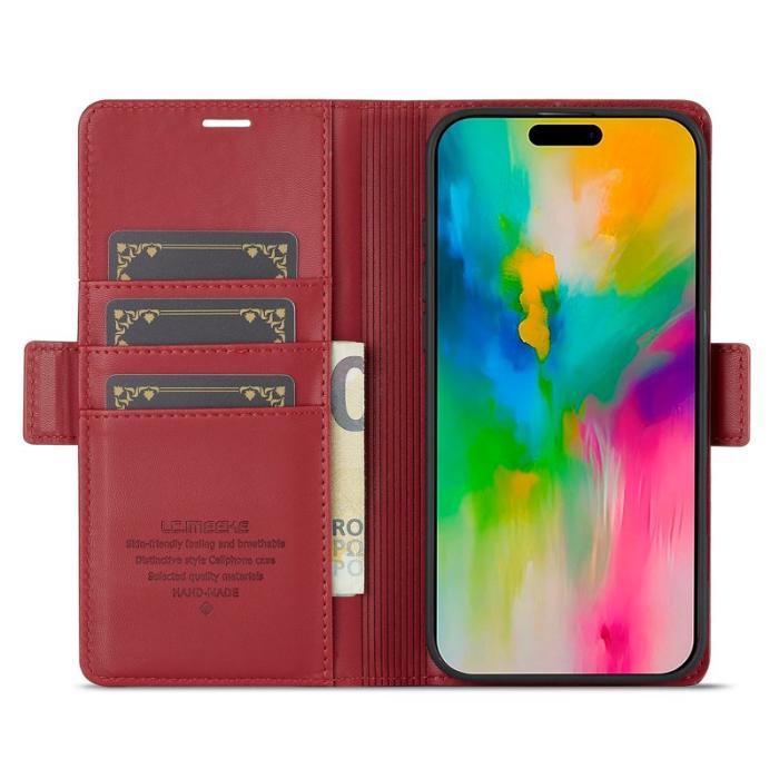 LC.imeeke - LC.IMEEKE iPhone 16 Fodral Äkta läder - Röd