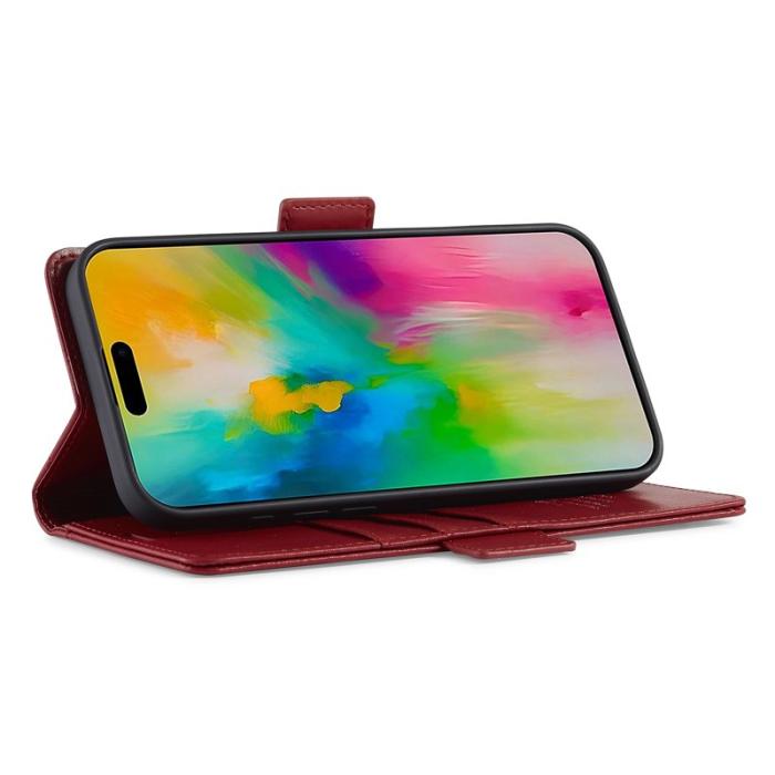 LC.imeeke - LC.IMEEKE iPhone 16 Fodral Äkta läder - Röd