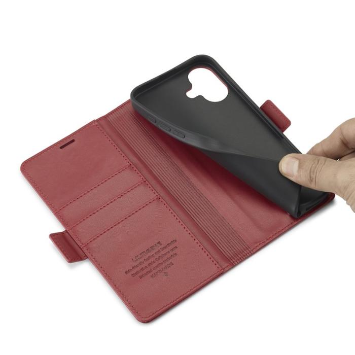 LC.imeeke - LC.IMEEKE iPhone 16 Fodral Äkta läder - Röd