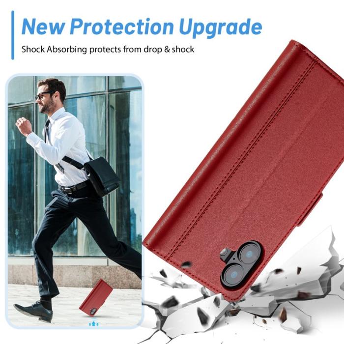 LC.imeeke - LC.IMEEKE iPhone 16 Fodral Äkta läder - Röd