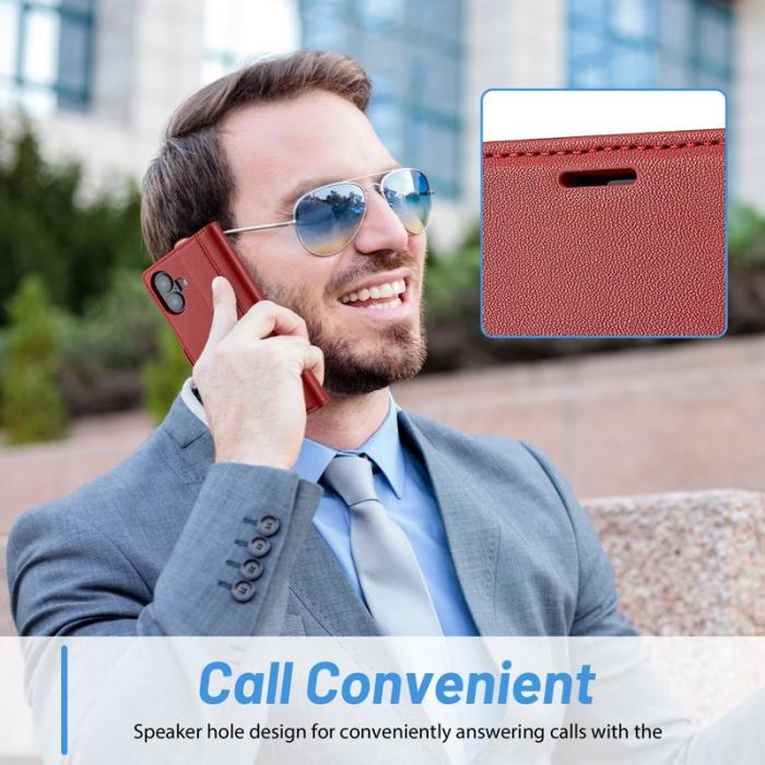 LC.imeeke - LC.IMEEKE iPhone 16 Fodral Äkta läder - Röd