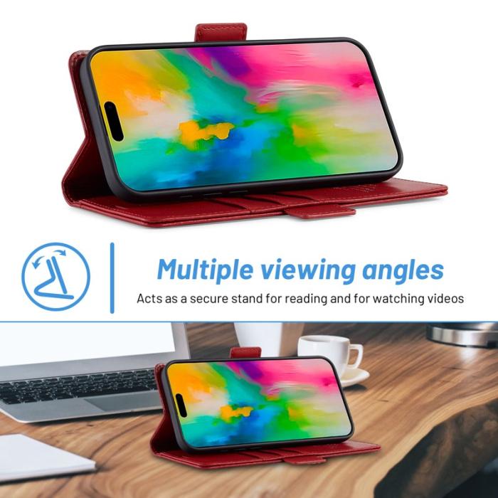 LC.imeeke - LC.IMEEKE iPhone 16 Fodral Äkta läder - Röd