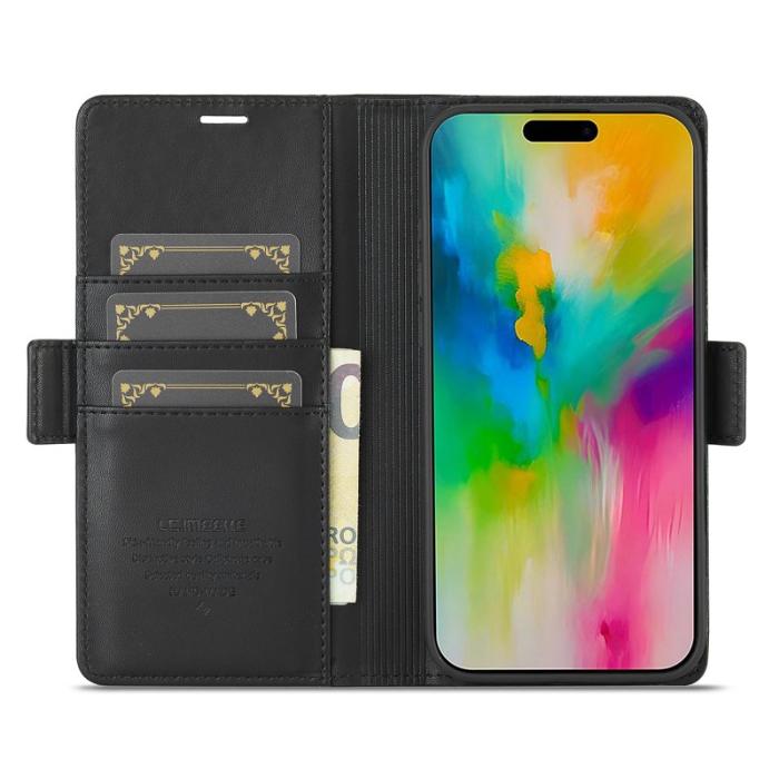 LC.imeeke - LC.IMEEKE iPhone 16 Fodral Äkta läder - Svart