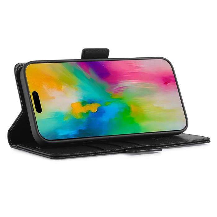 LC.imeeke - LC.IMEEKE iPhone 16 Fodral Äkta läder - Svart