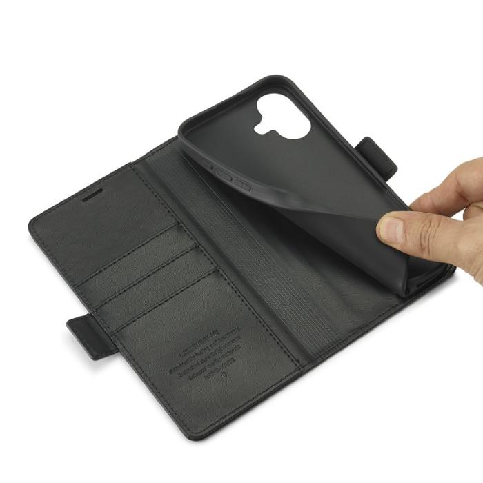 LC.imeeke - LC.IMEEKE iPhone 16 Fodral Äkta läder - Svart